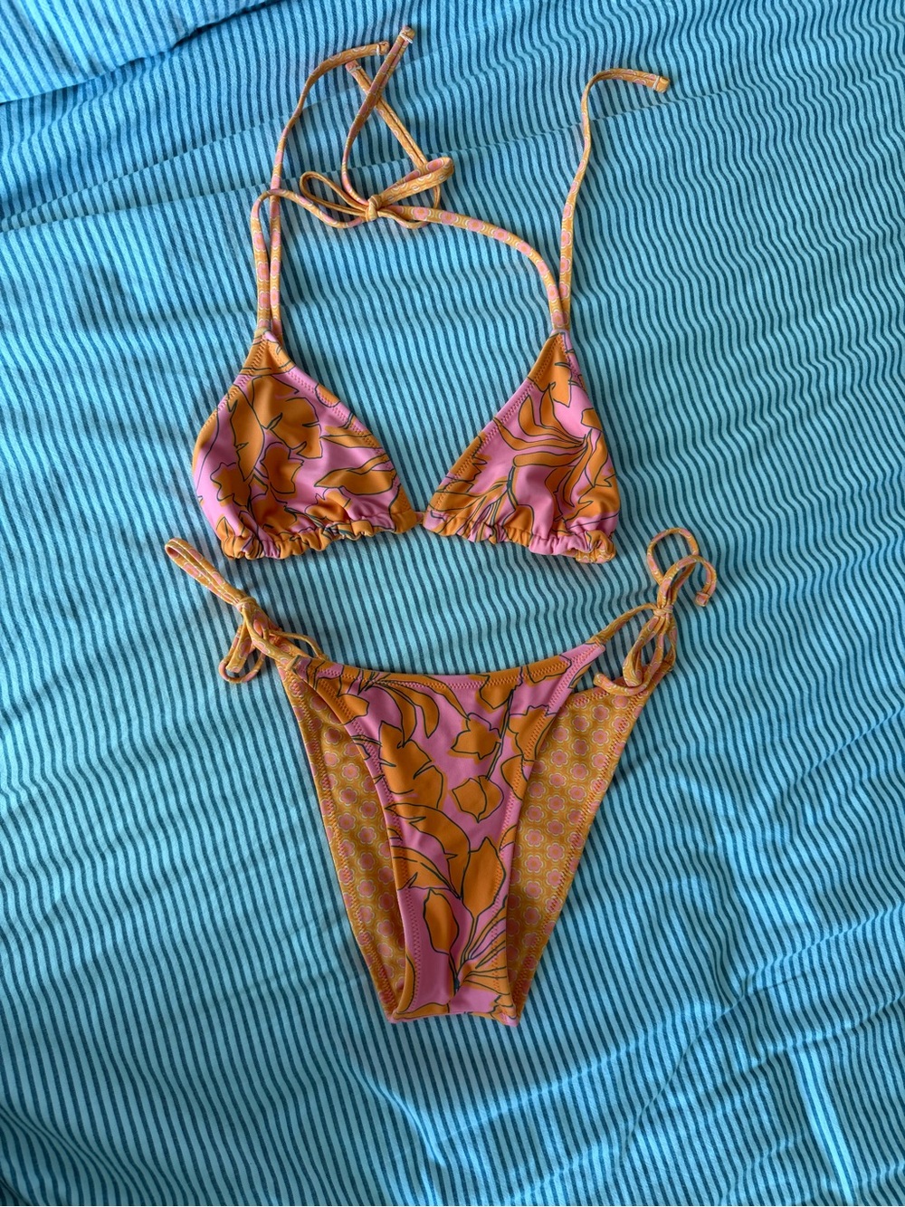 wild fable reversible Pink and Orange Floral Tie-Side Bikini